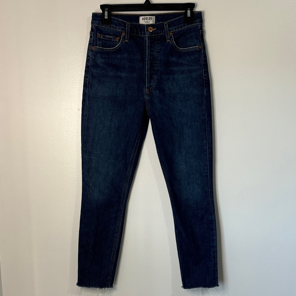 Agolde Button Fly Nico High Rise Slim Fit Deep Indigo Ankle Jeans Size 27